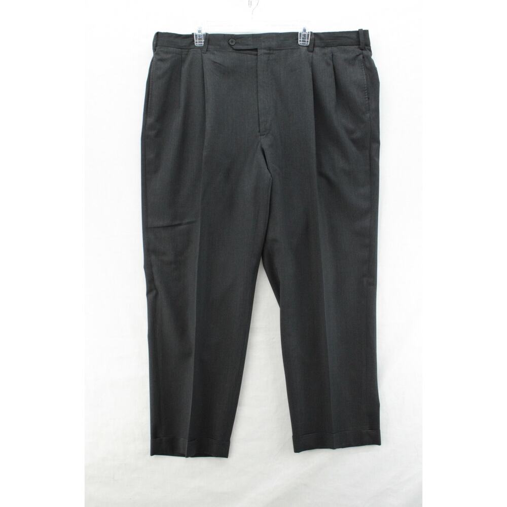 Corbin Dress Pants Mens 44x30 Black Wool Pleated Cuffed Slacks Classic Business